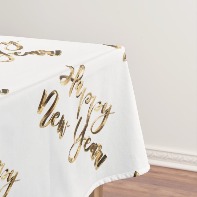 Elegant Gold Look Script Happy New Year Tablecloth (In Situ)