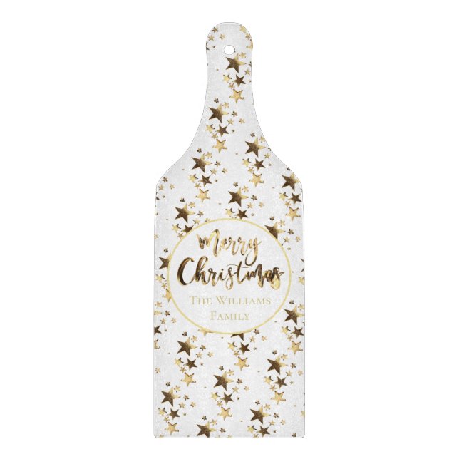 Elegant Gold Look Stars Pattern Merry Christmas Cutting Board (Front)