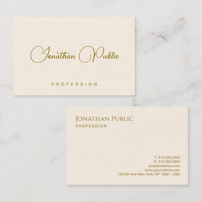 Elegant Gold Look Text Signature Cream Typography Business Card (Front/Back)