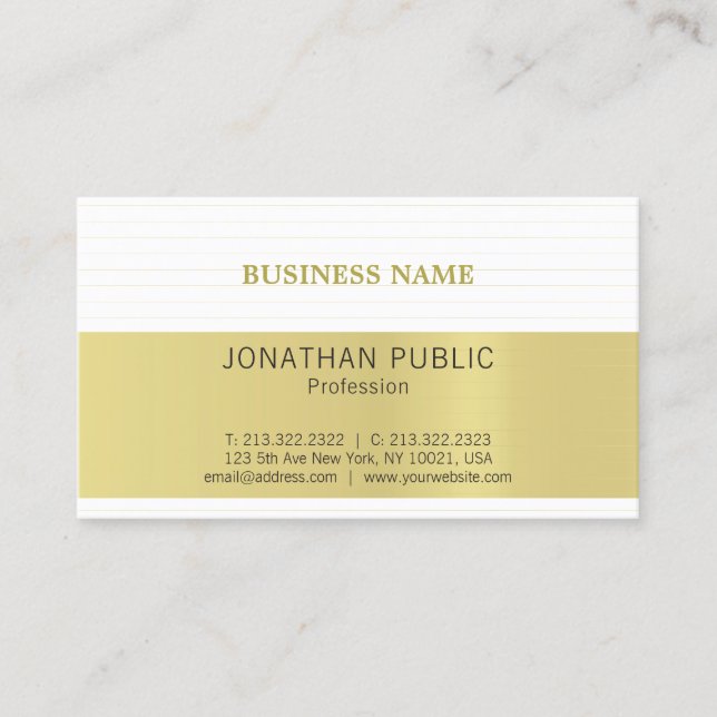 Elegant Gold Look White Minimalistic Trendy Plain Business Card (Front)