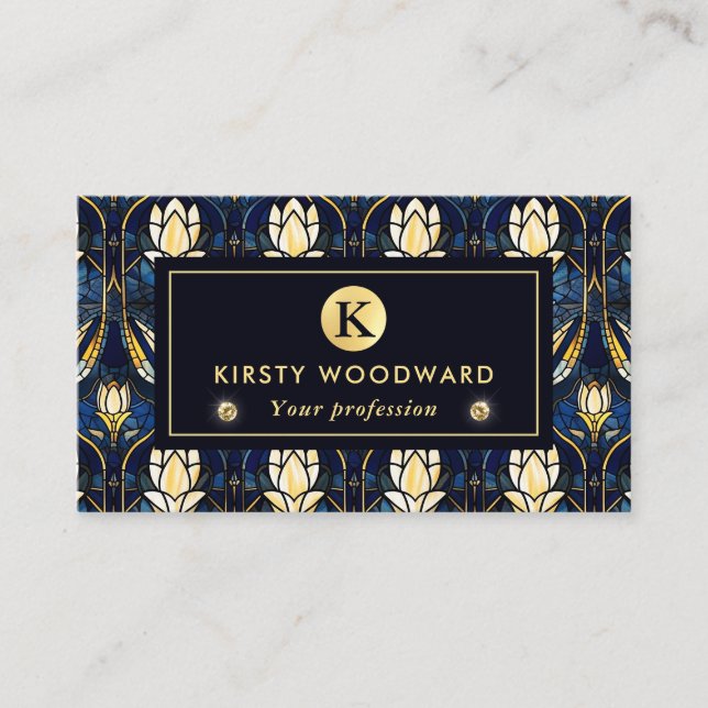 Elegant Gold Lotus Faux Stained Glass Pattern Business Card (Front)