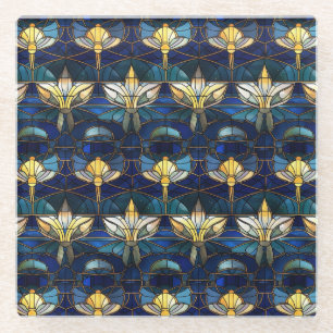 Elegant Gold Lotus Faux Stained Glass Pattern Coaster