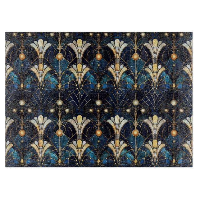Elegant Gold Lotus Faux Stained Glass Pattern Cutting Board (Front)