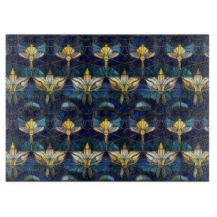 Elegant Gold Lotus Faux Stained Glass Pattern Cutting Board