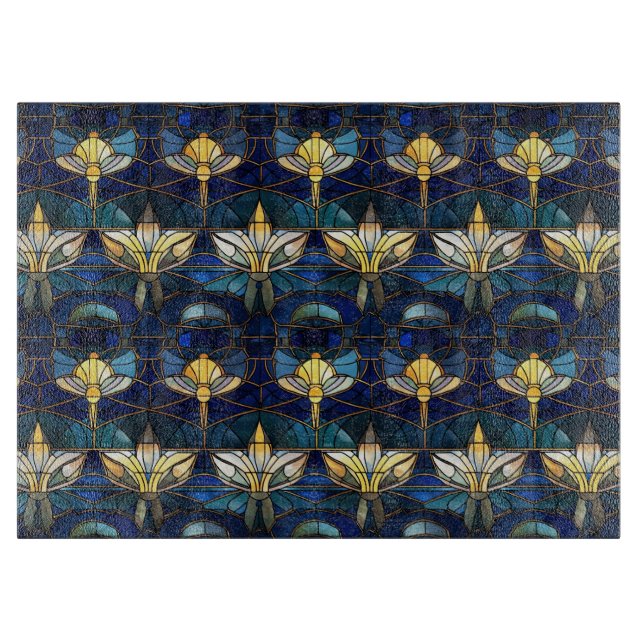 Elegant Gold Lotus Faux Stained Glass Pattern Cutting Board (Front)