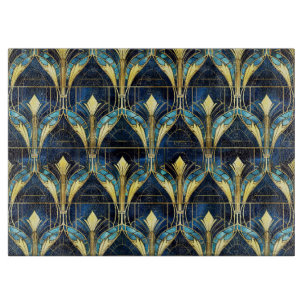 Elegant Gold Lotus Faux Stained Glass Pattern Cutting Board