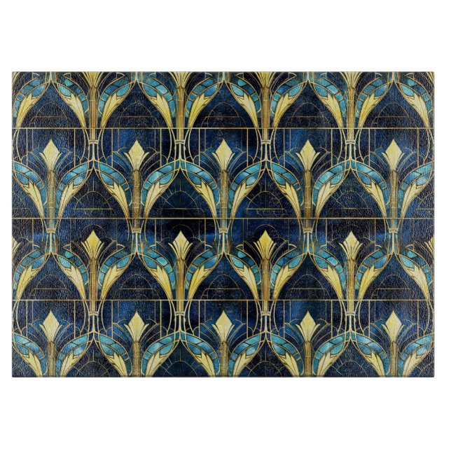 Elegant Gold Lotus Faux Stained Glass Pattern Cutting Board (Front)