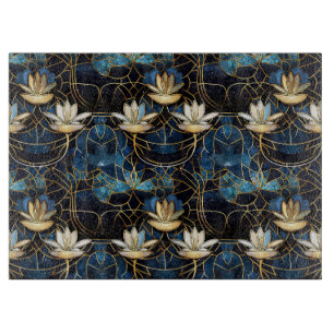Elegant Gold Lotus Faux Stained Glass Pattern Cutting Board