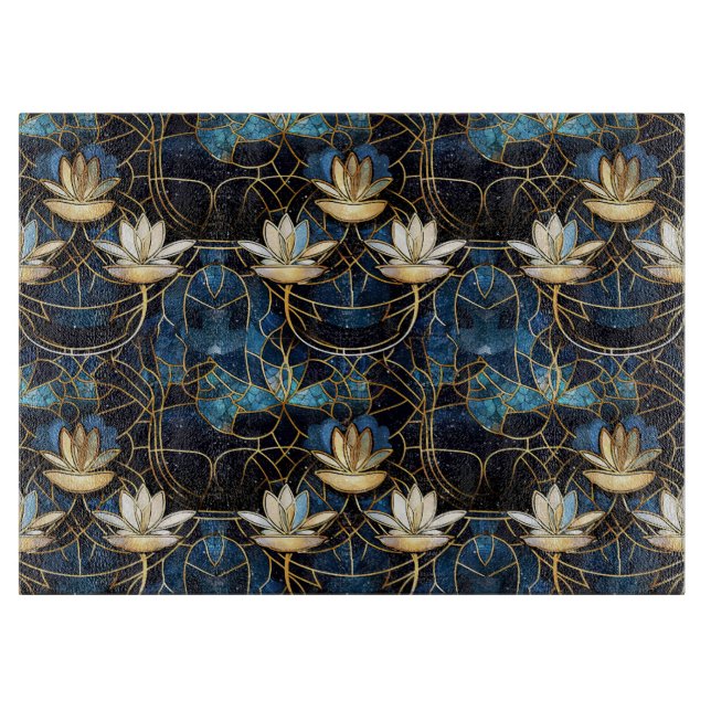 Elegant Gold Lotus Faux Stained Glass Pattern Cutting Board (Front)
