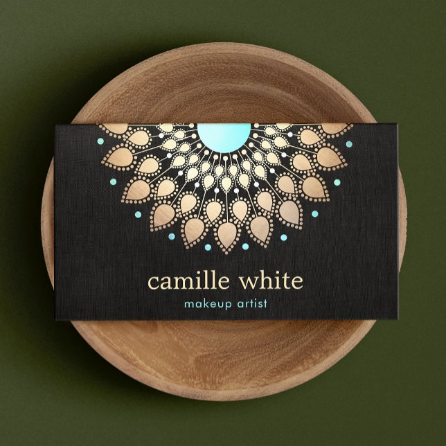 Elegant Gold Lotus Flower Black Business Card (Creator Uploaded)