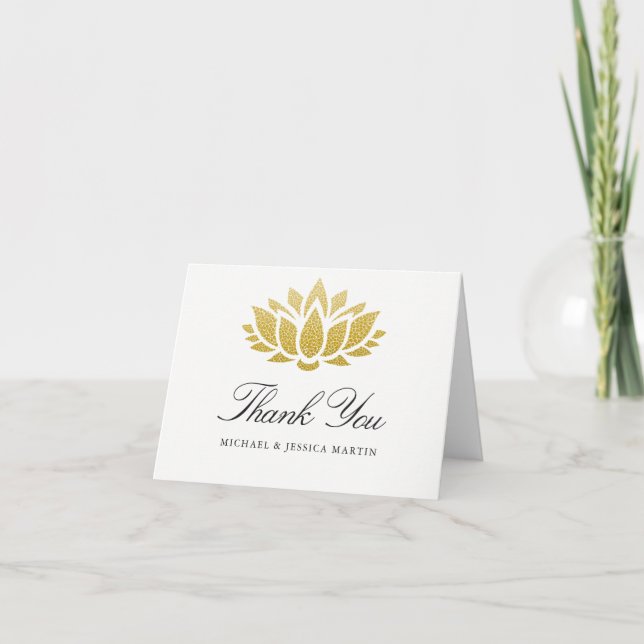 Elegant Gold Lotus Flower Custom Thank You Card (Front)