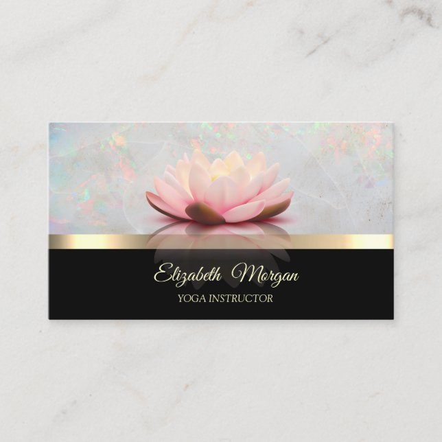Elegant Gold, Lotus Flower Holographic Opal Business Card (Front)
