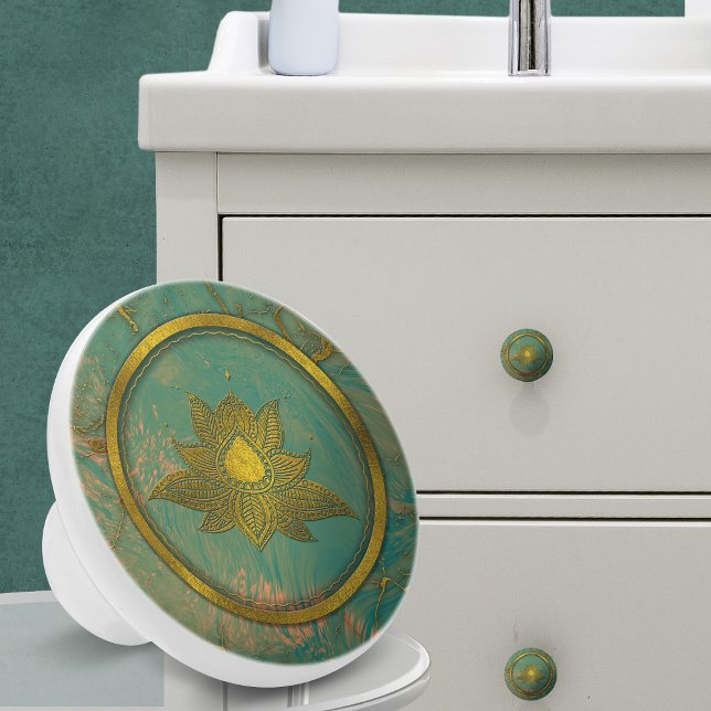 Elegant  Gold Lotus flower on marble Ceramic Knob (Creator Uploaded)