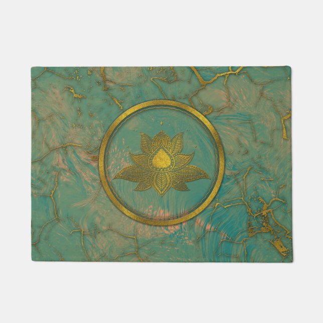 Elegant  Gold Lotus flower on marble Doormat (Front)