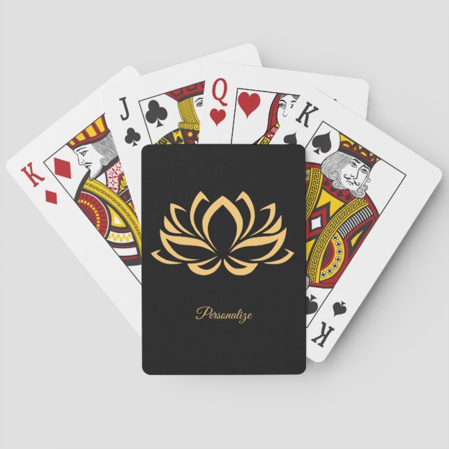 Elegant Gold Lotus Flower Personalized Playing Cards (Back)