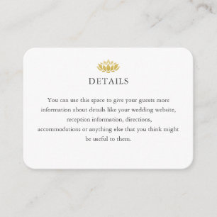Elegant Gold Lotus Flower Wedding Details Enclosure Card