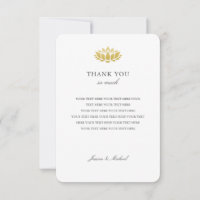 Elegant Gold Lotus Flower Wedding Thank You Card