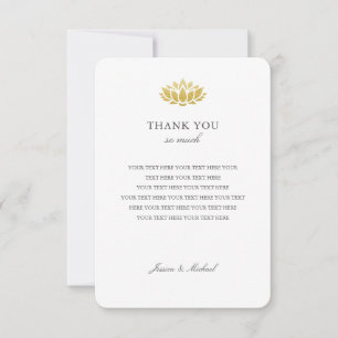 Elegant Gold Lotus Flower Wedding Thank You Card