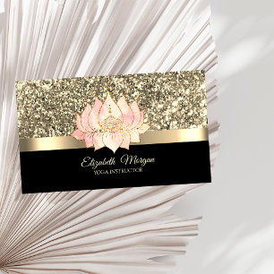 Elegant Gold, Lotus Flower Yoga Instructor Business Card