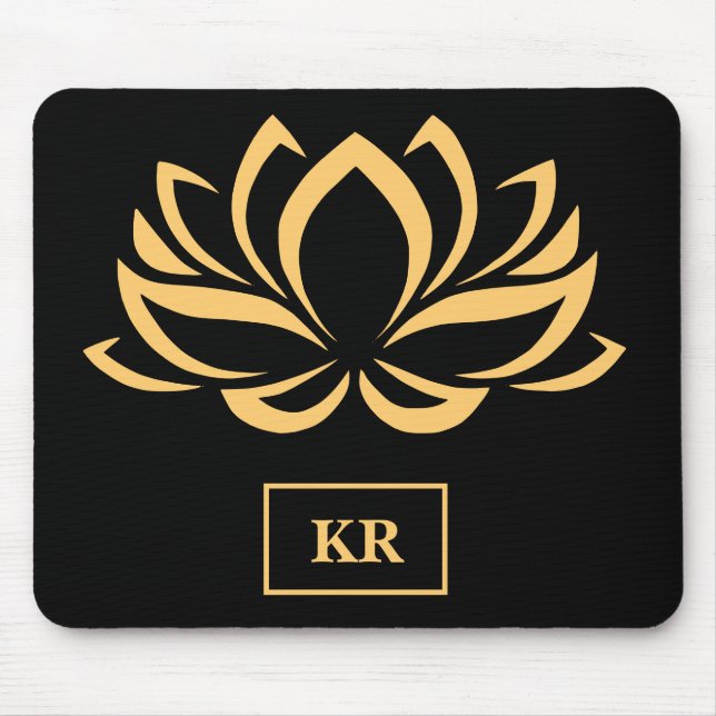 Elegant Gold Lotus Flower Zen Yoga Monogram Mouse Pad (Front)