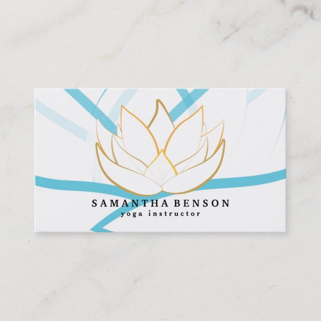 Elegant Gold Lotus Logo Yoga Meditation Wellness Business Card (Front)