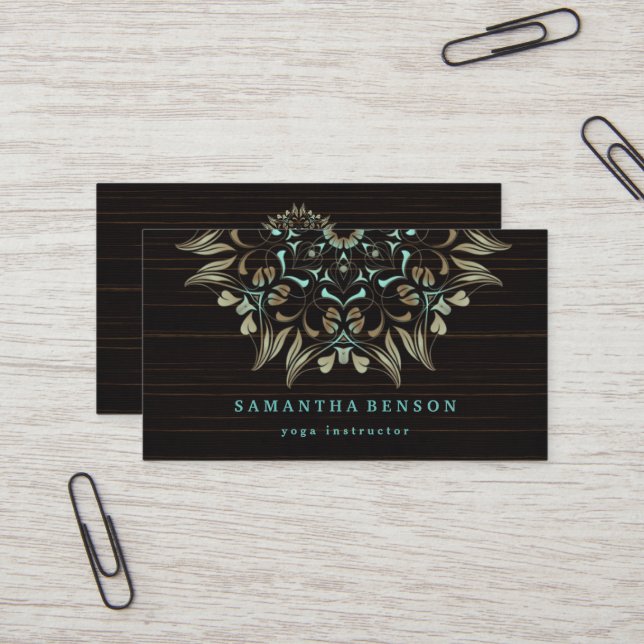Elegant Gold Lotus Logo Yoga Meditation Wellness Business Card (Front/Back In Situ)