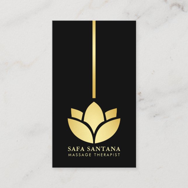 Elegant Gold Lotus Luxury Massage Therapist  Business Card (Front)