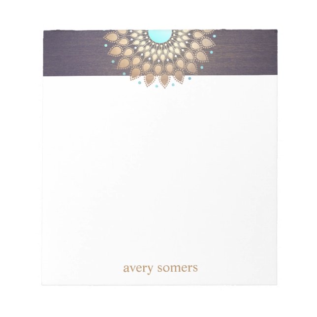 Elegant Gold Lotus Mandala Yoga Teacher Notepad (Front)