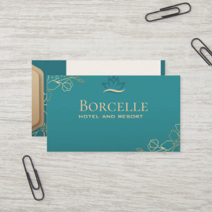 Elegant Gold Lotus Teal Hotel Resort Business Card