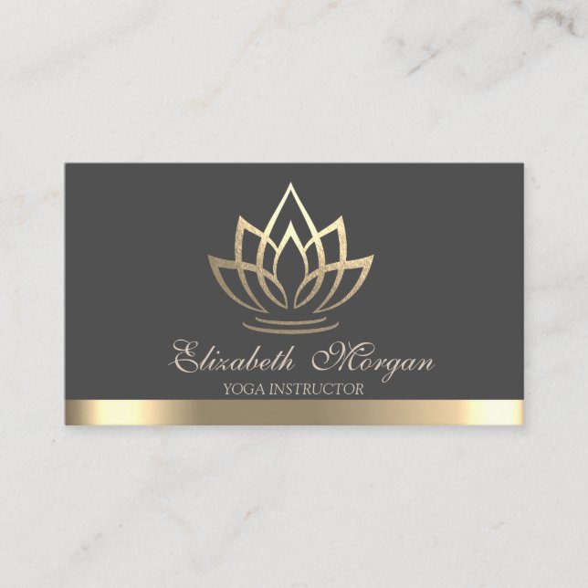 Elegant Gold Lotus, Yoga Instructor Business Card (Front)
