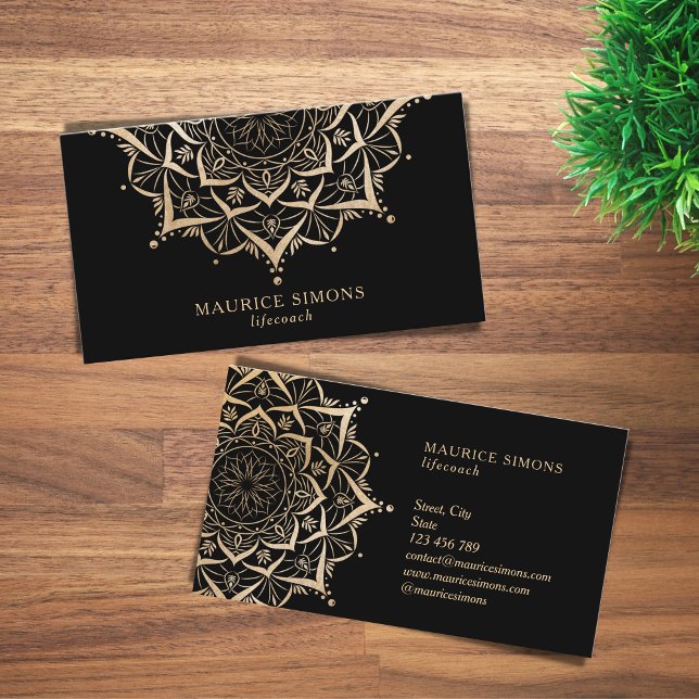 Elegant gold lotus yoga instructor mandala business card (Creator Uploaded)