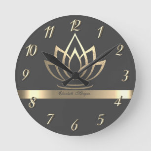 Elegant Gold Lotus, Yoga   Round Clock