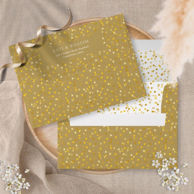Elegant Gold Love Hearts Confetti Name Address Envelope (Creator Uploaded)