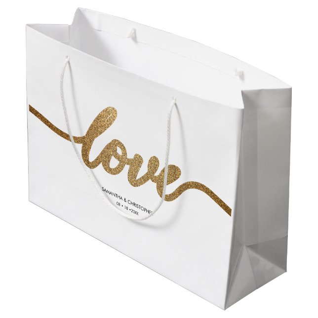 Elegant Gold Love Script Wedding custom favour Large Gift Bag (Back Angled)