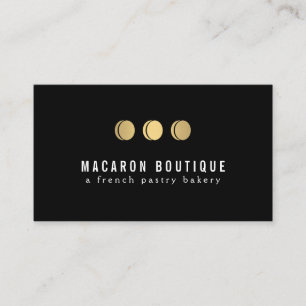 Elegant Gold Macaron Trio Logo on Black Business Card