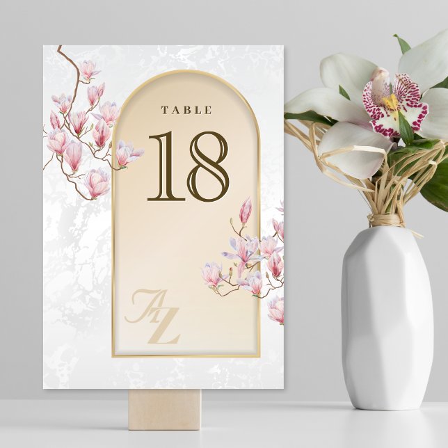 Elegant Gold Magnolia Wedding Table Number Card (Creator Uploaded)