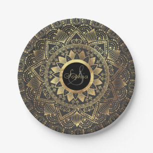 Elegant gold mandala artwork paper plate