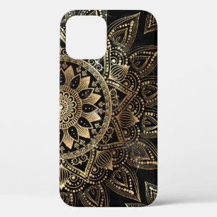 Elegant Gold Mandala Black Design iPhone 12 Case