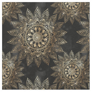 Elegant Gold Mandala Black Design Fabric