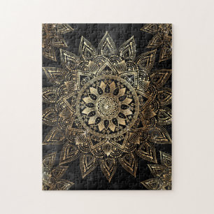 Elegant Gold Mandala Black Design Jigsaw Puzzle