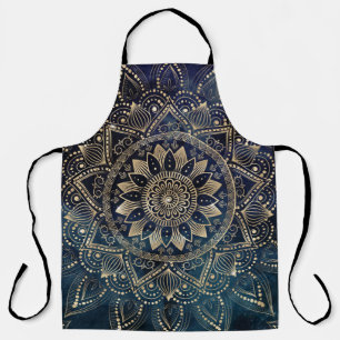 Elegant Gold Mandala Blue Galaxy Design Apron