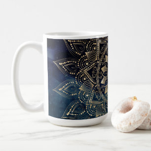 Elegant Gold Mandala Blue Galaxy Design Coffee Mug