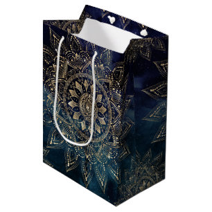 Elegant Gold Mandala Blue Galaxy Design Medium Gift Bag
