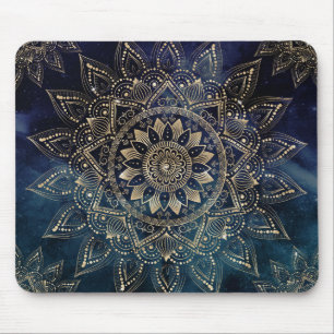 Elegant Gold Mandala Blue Galaxy Design Mouse Pad
