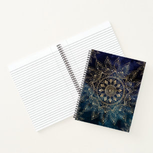 Elegant Gold Mandala Blue Galaxy Design Notebook