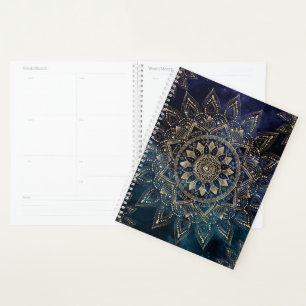Elegant Gold Mandala Blue Galaxy Design Planner