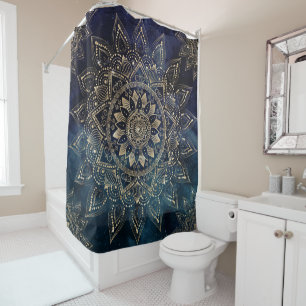 Elegant Gold Mandala Blue Galaxy Design Shower Curtain