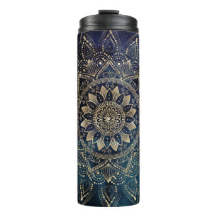 Elegant Gold Mandala Blue Galaxy Design Thermal Tumbler