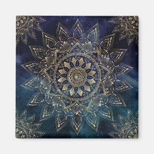 Elegant Gold Mandala Blue Galaxy Magnet