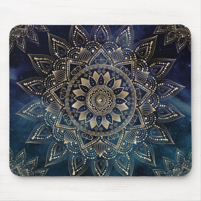 Elegant Gold Mandala Blue Galaxy Mouse Pad (Front)